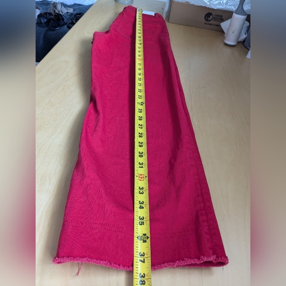 MAJE Crop Wide Leg Red Summer Pants Size 38 = Medium Or 6-8 99% Cotton - Picture 12 of 14